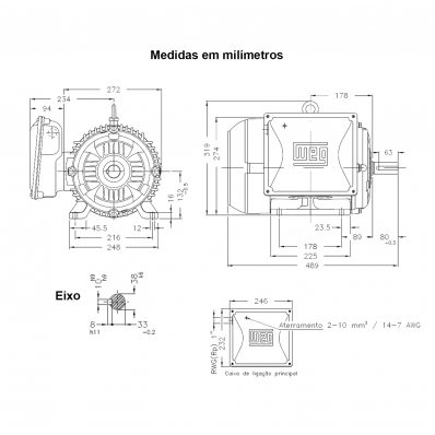 Motor Elétrico Weg 7,5CV Monofásico Blindado Baixa Rotacao IV Polos